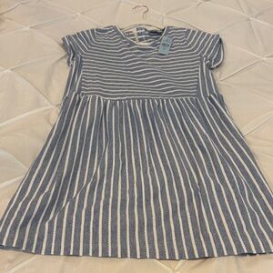 Loft Petite Blue and White Striped Dress with Pockets